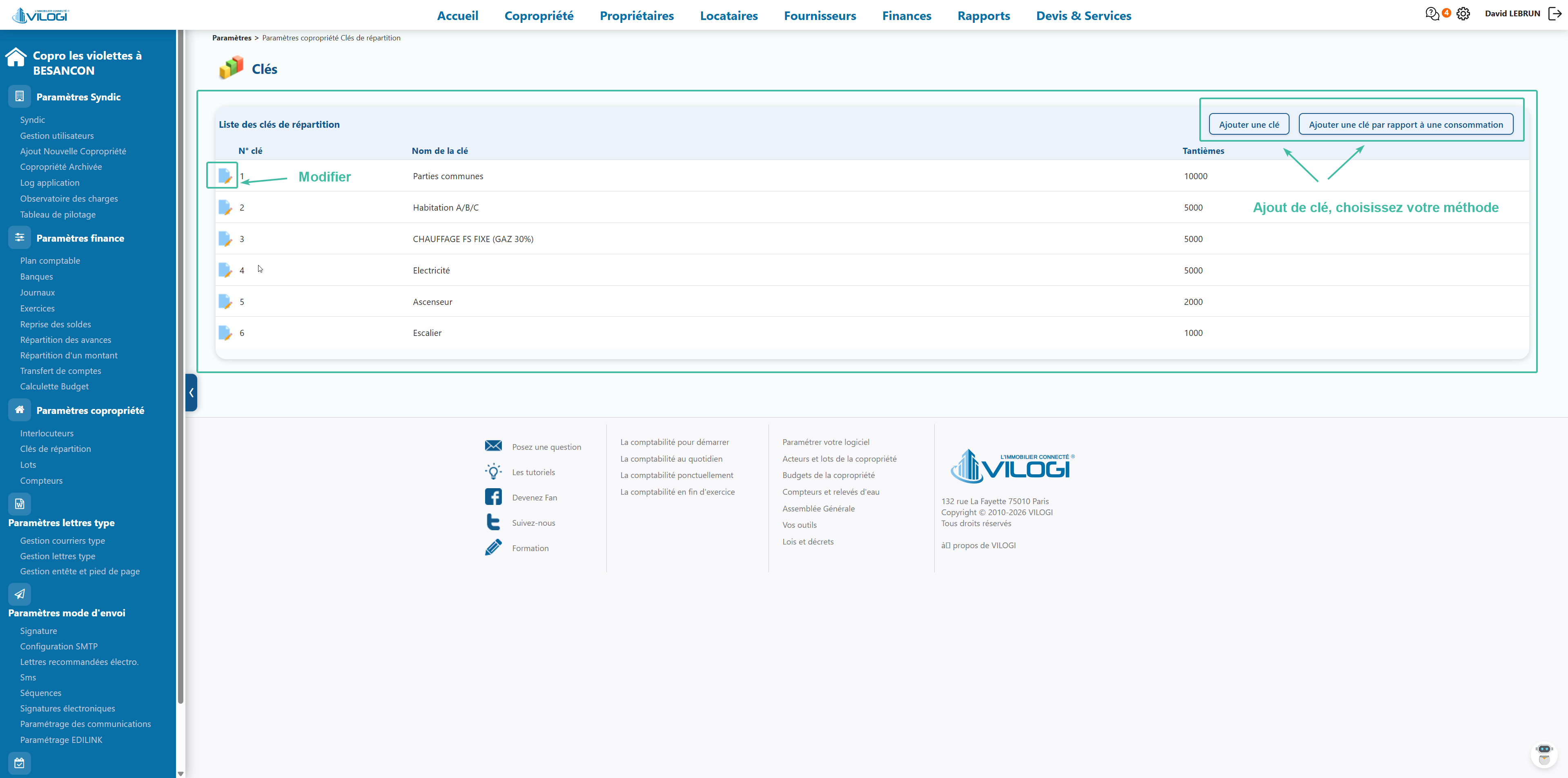 La page de gestion des clés de répartition Tutoriel logiciel immobilier pour syndics et administrateurs de biens
